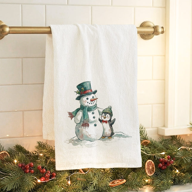 Penguin with Snowman - Cotton Tea Towel