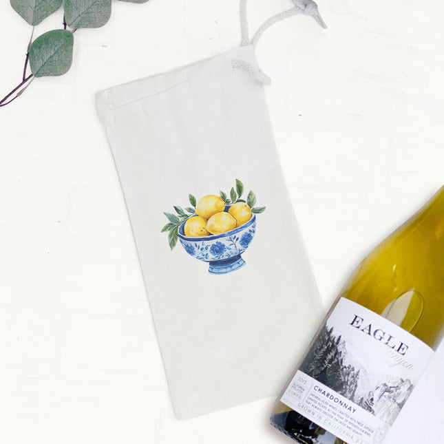 Blue Bowl of Lemons - Summer Canvas Wine Bag