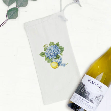 Hydrangea and Lemon Vase - Canvas Wine Bag