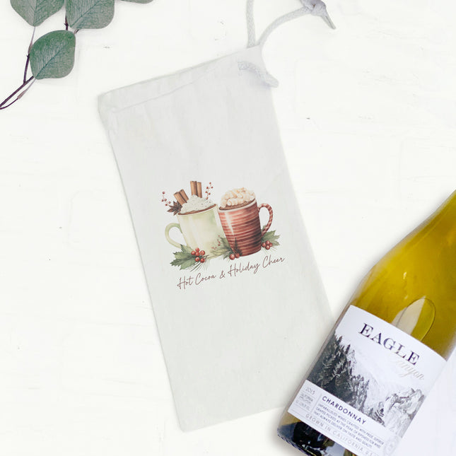 Hot Cocoa and Holiday Cheer - Winter Canvas Wine Bag