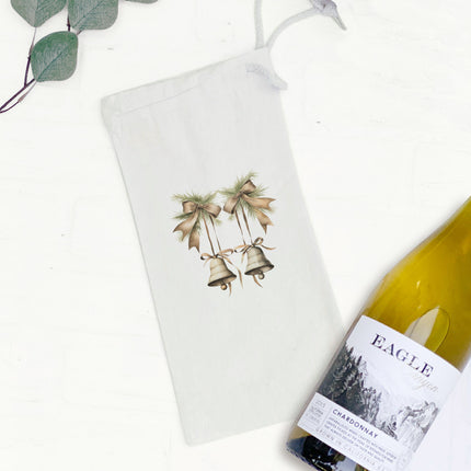 Pine Boughs and Bells - Customizable Canvas Wine Bag