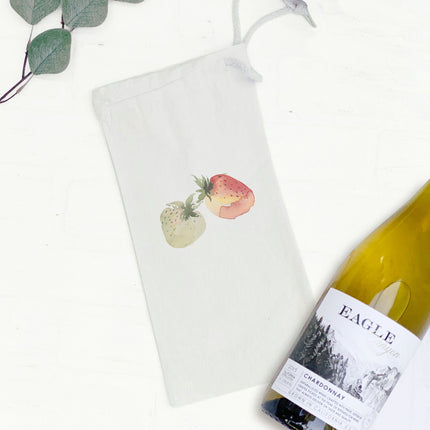 Watercolor Strawberry Pair - Canvas Wine Bag