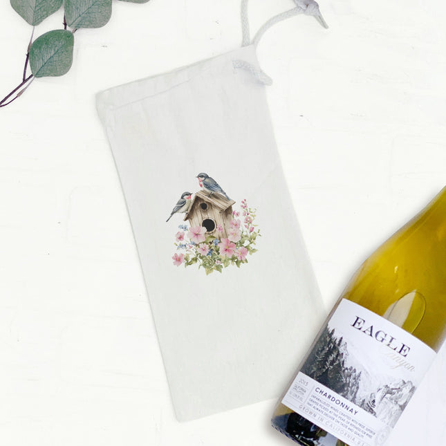Floral Birdhouse - Canvas Wine Bag