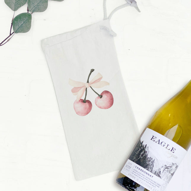 Cherries with a Bow - Valentine's Day Canvas Wine Bag