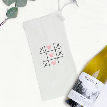 Tic Tac Toe Hearts - Valentine's Day Canvas Wine Bag