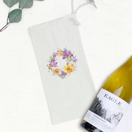 Crocus Wreath - Spring Canvas Wine Bag