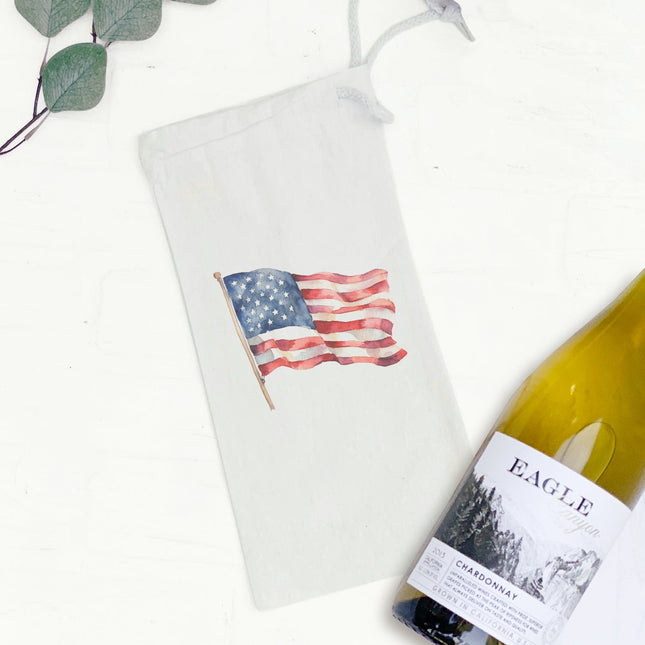 Watercolor American Flag - Canvas Wine Bag