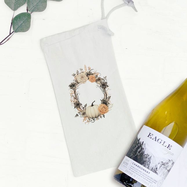 Pumpkin and Rose Wreath - Autumn Canvas Wine Bag