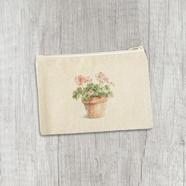 Watercolor Potted Plant - Canvas Zipper Pouch