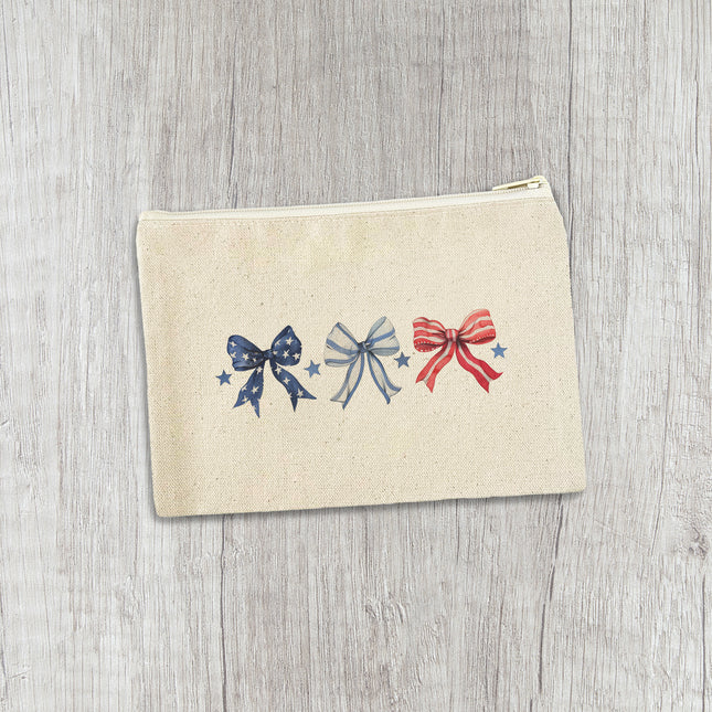 Red, White and Bows - Patriotic Canvas Zipper Pouch