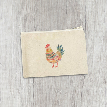 Folk-Art Chicken - Spring Canvas Zipper Pouch