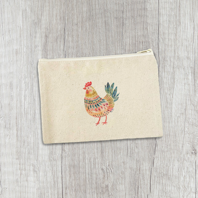 Folk-Art Chicken - Spring Canvas Zipper Pouch
