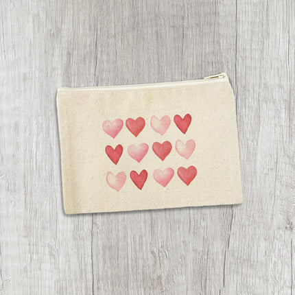 Row of Hearts - Valentine's Day Canvas Zipper Pouch