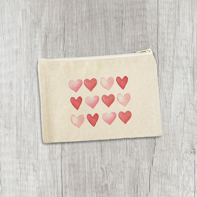 Row of Hearts - Valentine's Day Canvas Zipper Pouch