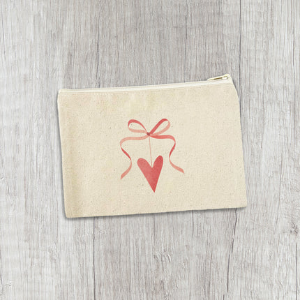 Ribbon Heart - Valentine's Day Canvas Zipper Pouch