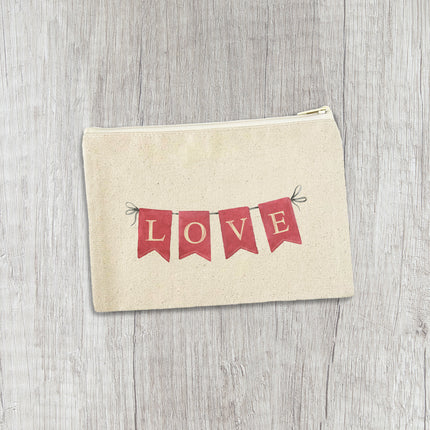 Red Love Banner - Valentine's Day Canvas Zipper Pouch