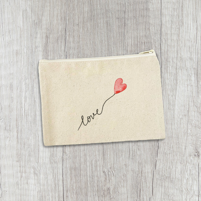 Love Heart Balloon - Valentine's Day Canvas Zipper Pouch