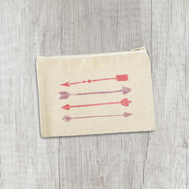 Watercolor Arrows - Valentine's Day Canvas Zipper Pouch