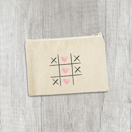 Tic Tac Toe Hearts - Valentine's Day Canvas Zipper Pouch