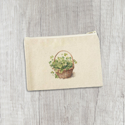 Clover Basket - St. Patrick's Day Canvas Zipper Pouch