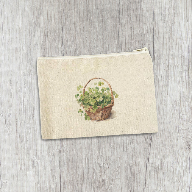 Clover Basket - St. Patrick's Day Canvas Zipper Pouch