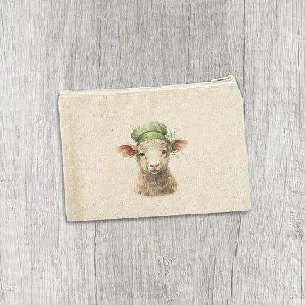 Lamb with Green Hat - St. Patrick's Day Canvas Zipper Pouch