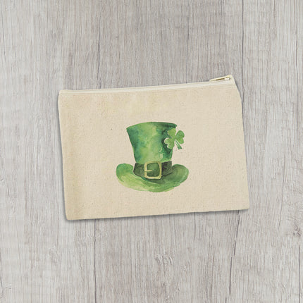 Leprechaun Hat with Shamrock - St. Patrick's Day Canvas Zipper Pouch