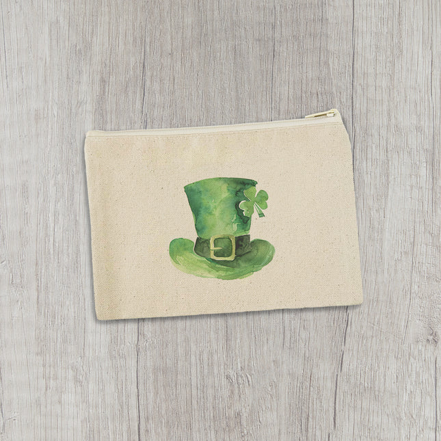 Leprechaun Hat with Shamrock - St. Patrick's Day Canvas Zipper Pouch
