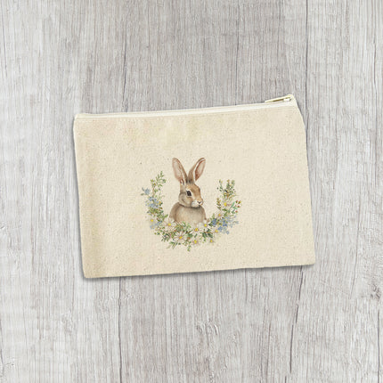Daisy and Bunny Wreath - Easter Canvas Zipper Pouch