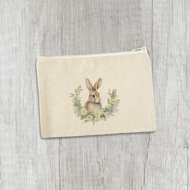 Daisy and Bunny Wreath - Easter Canvas Zipper Pouch