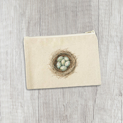 Watercolor Robins' Nest - Spring Canvas Zipper Pouch