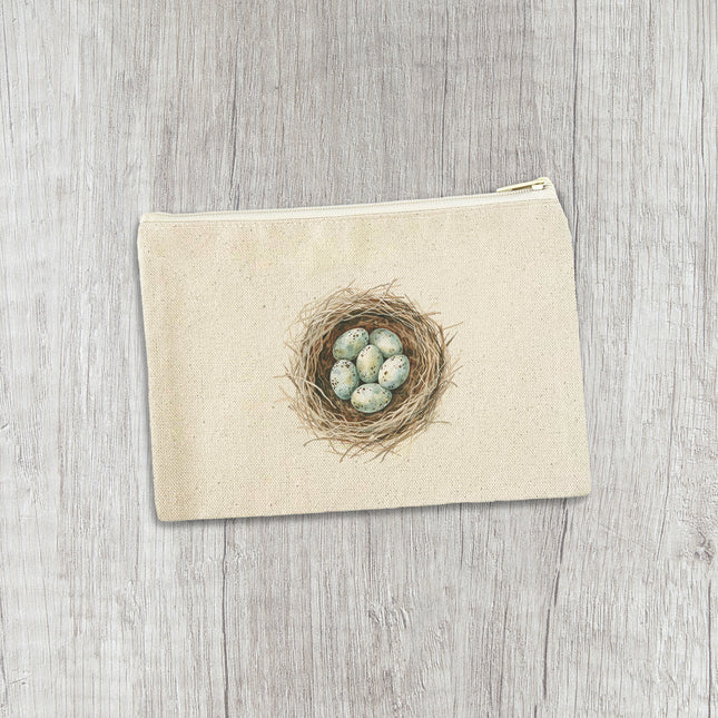 Watercolor Robins' Nest - Spring Canvas Zipper Pouch