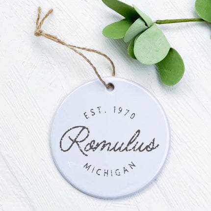 Vintage Script City w State EST - Custom Ornament