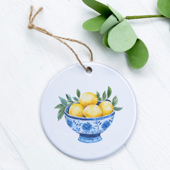 Blue Bowl of Lemons - Summer Ornament