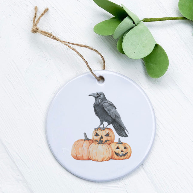Crow and Carved Pumpkins - Halloween Ornament