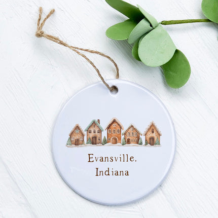 Gingerbread Houses w/ City, State - Custom Ornament
