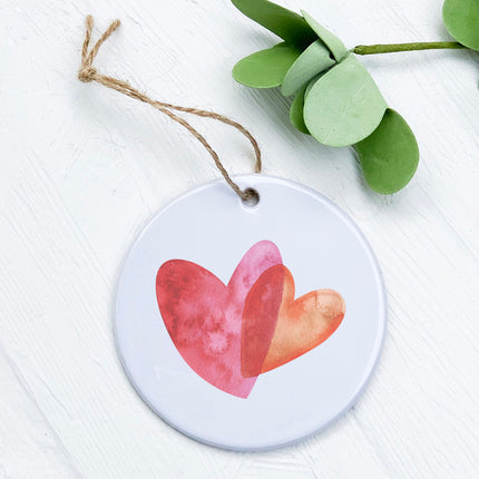 Orange and Pink Double Heart - Ornament