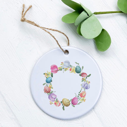 Tulips and Speckled Egg Wreath - Easter Ornament