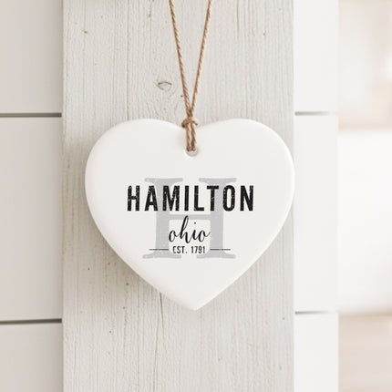 Initial City State - Custom Heart Shaped Ornament