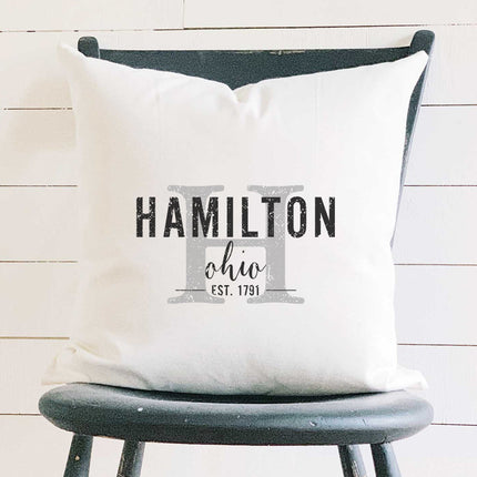 City and State w/ Initial - Custom Square Canvas Pillow