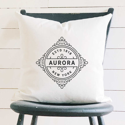 Vintage Flourish w/ City, State - Custom Square Canvas Pillow