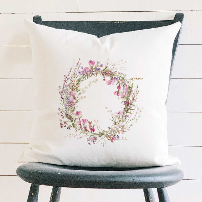 Purple Spring Wreath - Square Canvas Pillow