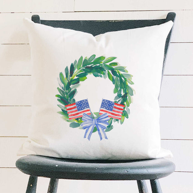 Patriotic Flag Wreath -Square Canvas Pillow