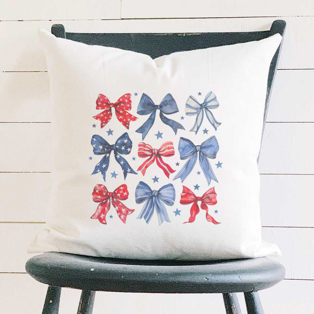 Red, White and Bows - Patriotic Square Canvas Pillow