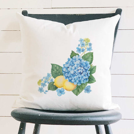Hydrangeas and Lemons - Summer Square Canvas Pillow
