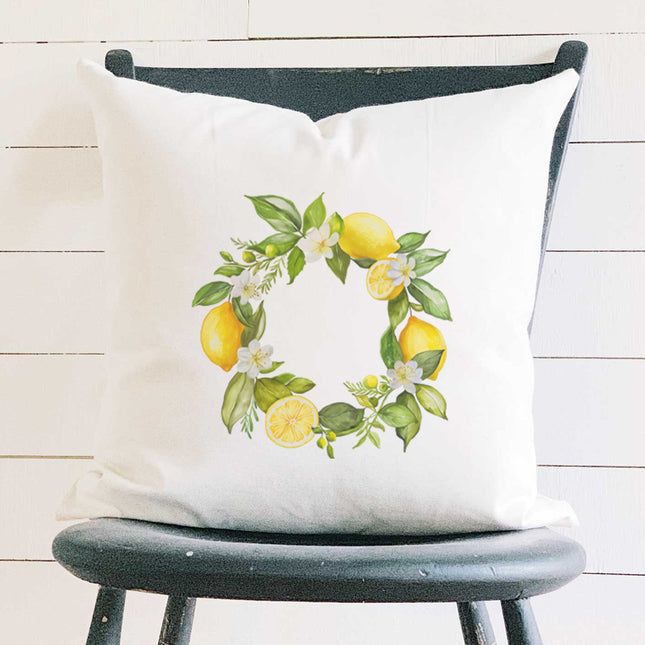 Lemon Wreath - Summer Square Canvas Pillow