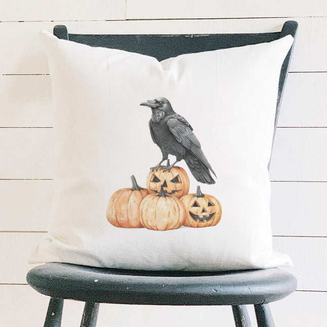 Crow and Carved Pumpkins - Customizable Halloween Pillow