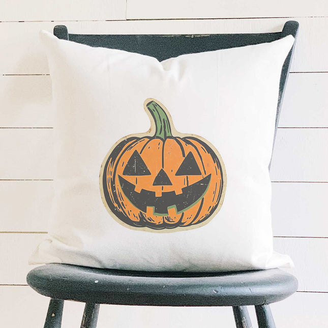 Retro Carved Pumpkin - Customizable Halloween Square Canvas Pillow
