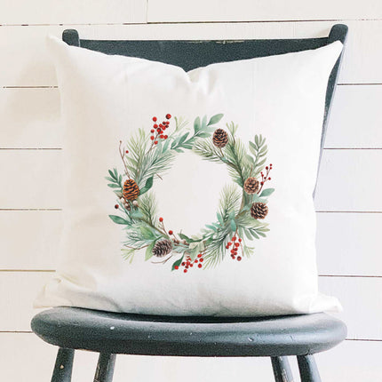 Winter Wreath - Customizable Christmas Square Canvas Pillow