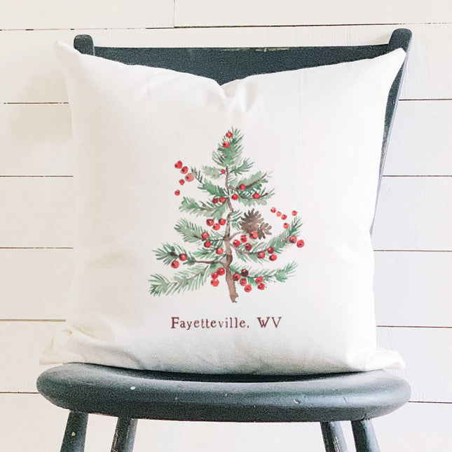 Holiday Tree and Berries - Custom Square Canvas Pillow